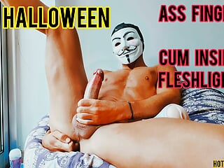 Halloween - Mysterious Guy With Big Cock Fucking A Fleshlight - Ass Finger free video