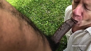 Stewart Sucks Off A Beautiful And Huge Big Black Cock Outdoors In His Private Back Yard free video