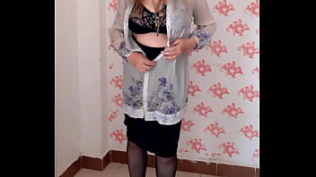 Mariaold Milf With Natural Big Tits Teasing In Black Stockings And High Heels Shoes free video